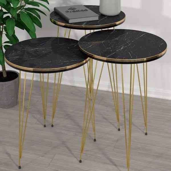 Black Marble Coffee Table with Gold Metal Legs - Round Home Essential