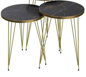 Black Marble Coffee Table with Gold Metal Legs - Round Home Essential