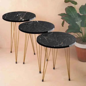 Black Marble Coffee Table with Gold Metal Legs - Round Home Essential