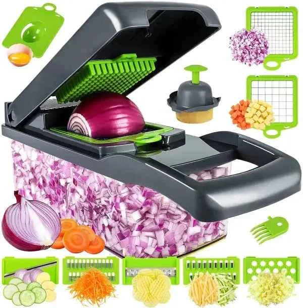 Multifunctional Onion Cutter Slicer Chopper with Container for Fruits, Vegetables, and Garlic