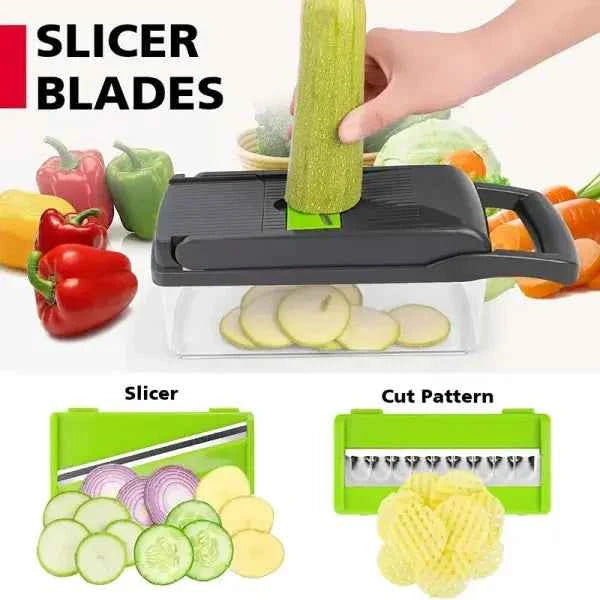 Multifunctional Onion Cutter Slicer Chopper with Container for Fruits, Vegetables, and Garlic