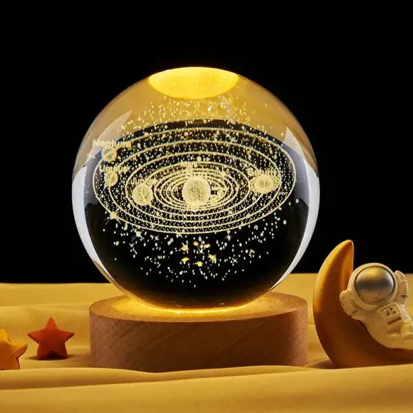 3d Galaxy Solar System Crystal Ball Night Light With Wooden Base smart shop