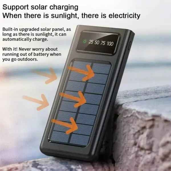 Solar Power Bank 10000mAh Portable Fast Charger with Built-In Cables Model J-118